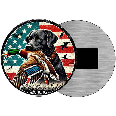 Black Lab with Duck Novelty Metal Circular Sign C-2074