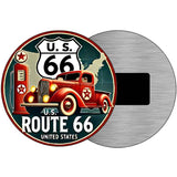 Red Truck on Route 66 Novelty Metal Circular Sign C-2087