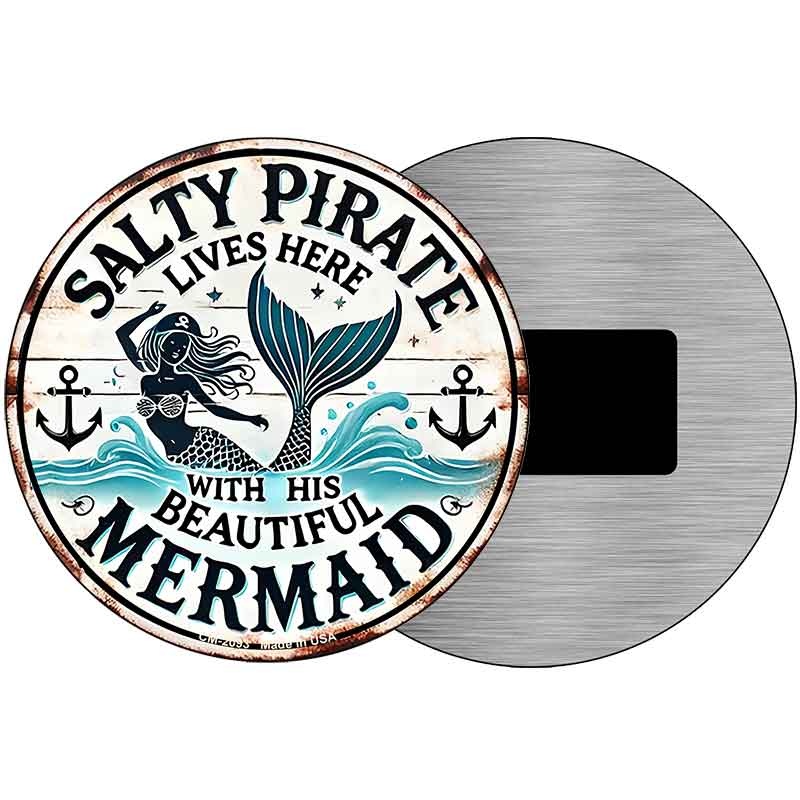 Salty Pirate & Mermaid Novelty Metal Circular Sign C-2093