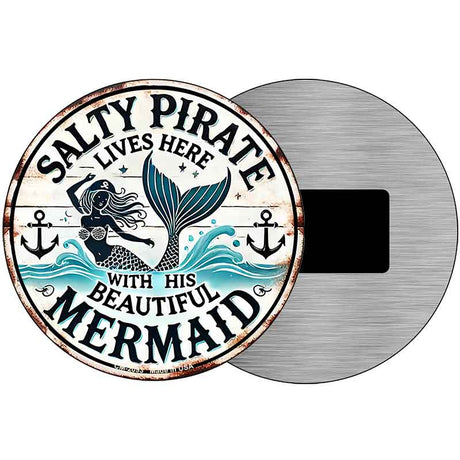 Salty Pirate & Mermaid Novelty Metal Circular Sign C-2093