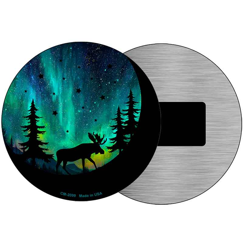 Moose Under the Northern Lights Novelty Metal Circular Sign C-2099
