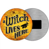 A Witch Lives Here Novelty Metal Circular Sign 3.5" (CM)