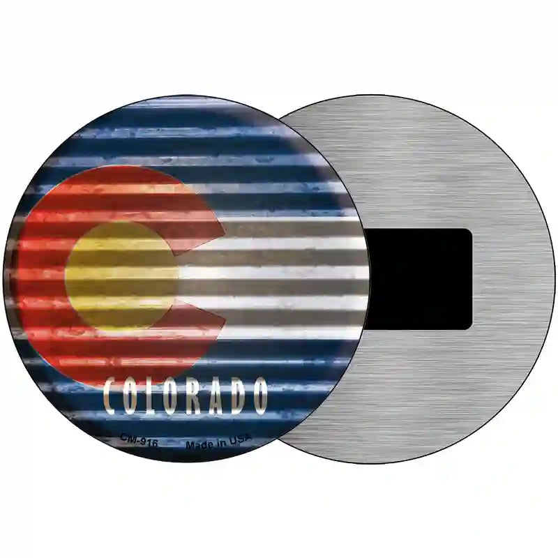 Colorado Flag Corrugated Effect Novelty Circular Sign 3.5" Magnet (CM)