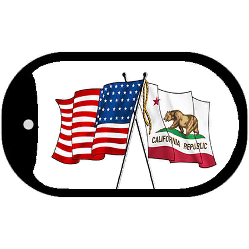 California / USA Crossed Flags Novelty Metal Dog Tag Necklace DT-11465 2" x 1" Dog Tag (DT)