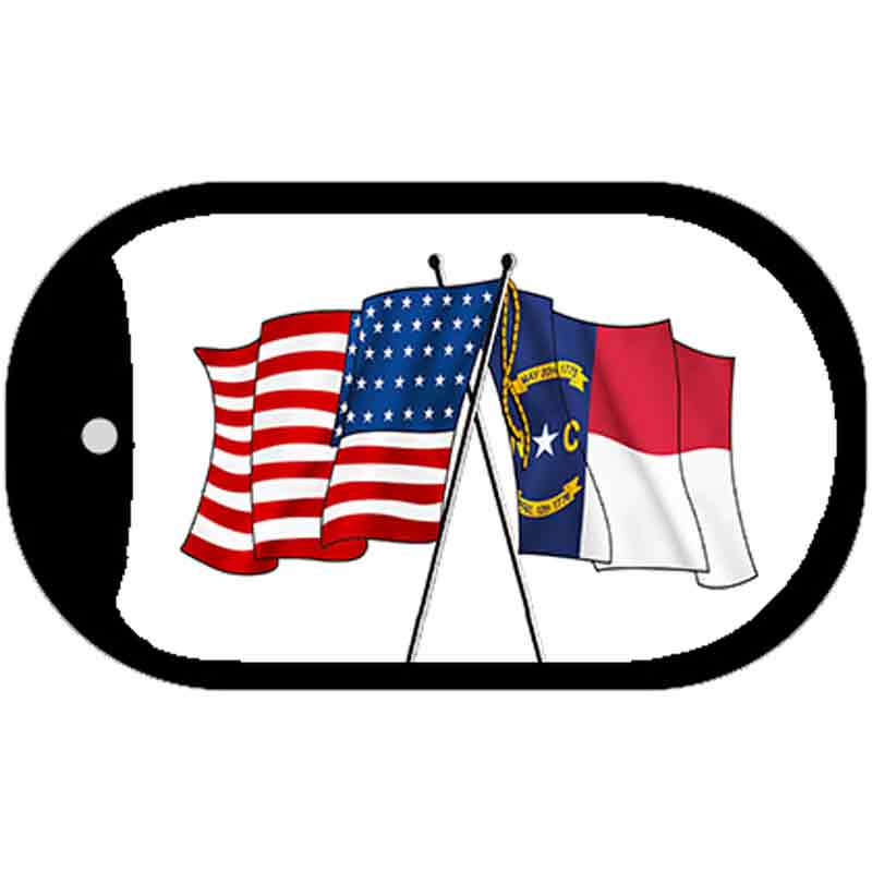 North Carolina / USA Crossed Flags Novelty Metal Dog Tag Necklace DT-11493 2" x 1" Dog Tag (DT)