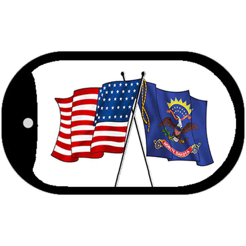 North Dakota / USA Crossed Flags Novelty Metal Dog Tag Necklace DT-11494 2" x 1" Dog Tag (DT)