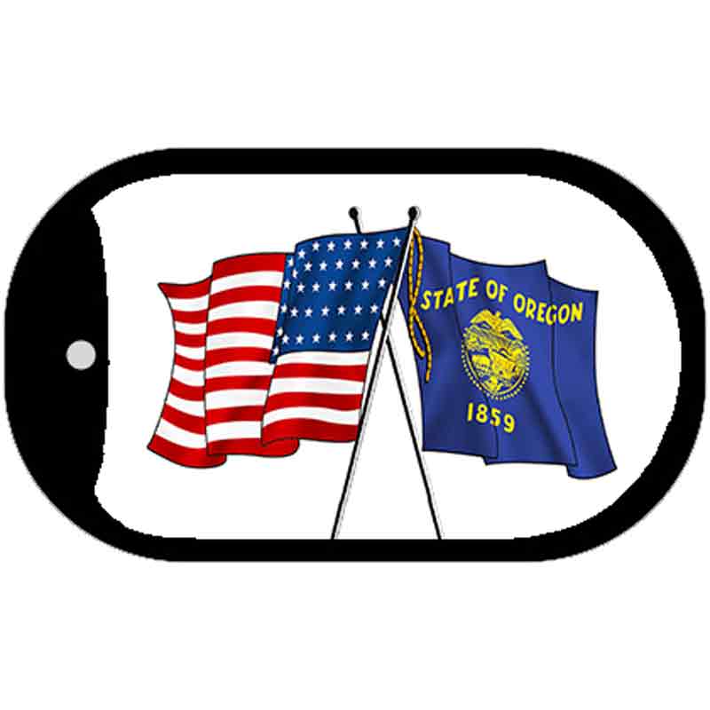 Oregon / USA Crossed Flags Novelty Metal Dog Tag Necklace DT-11497 2" x 1" Dog Tag (DT)