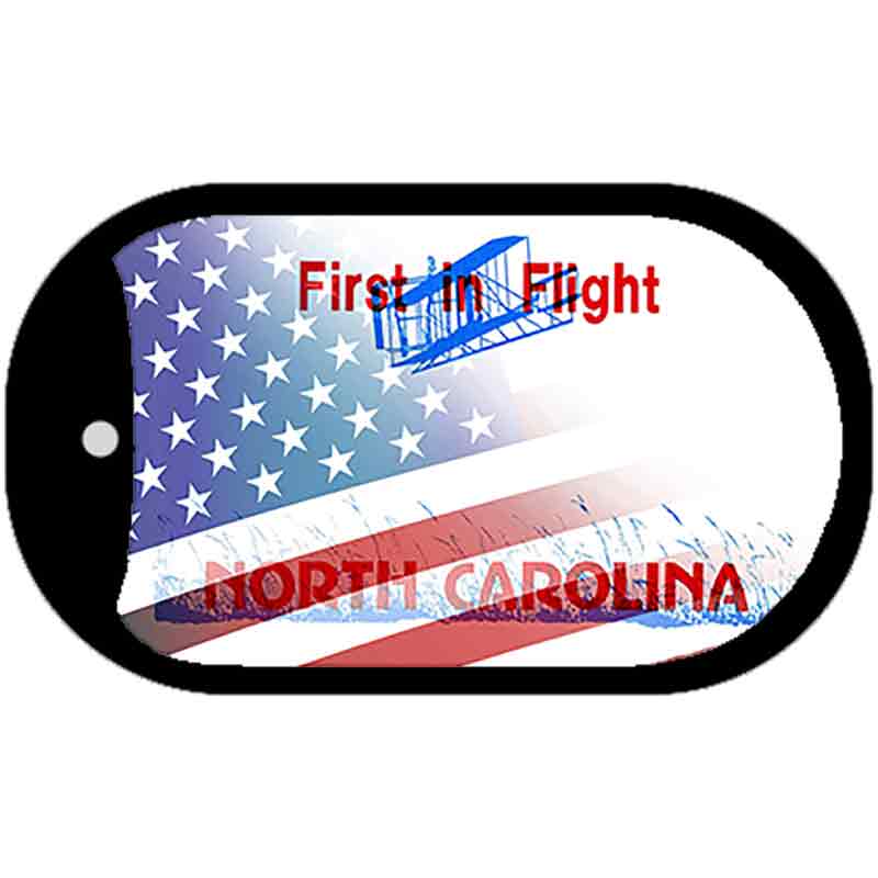 North Carolina with American Flag Novelty Metal Dog Tag Necklace DT-12362 2" x 1" Dog Tag (DT)