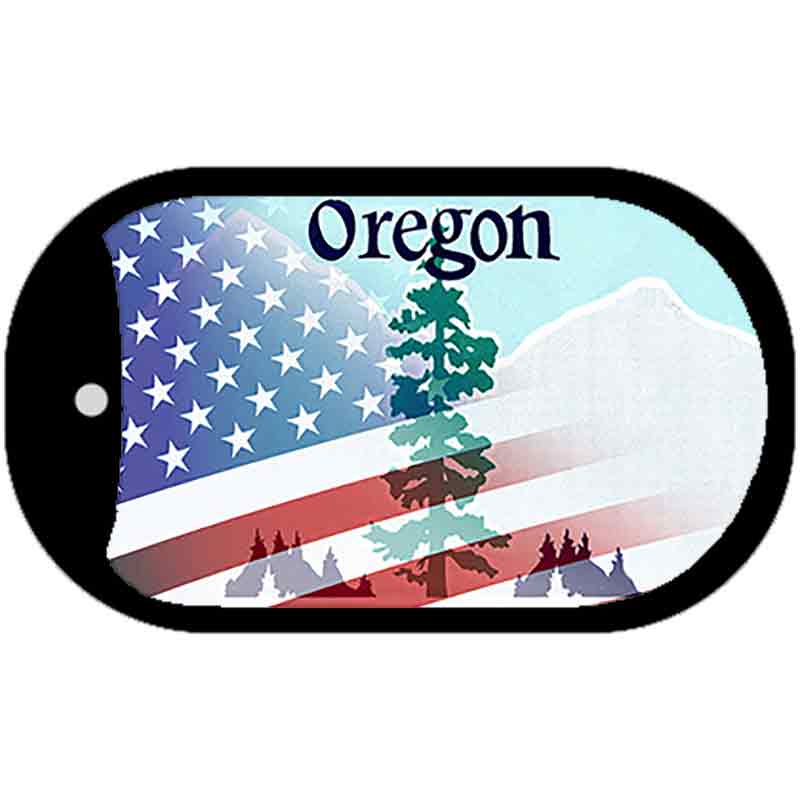 Oregon with American Flag Novelty Metal Dog Tag Necklace DT-12366 2" x 1" Dog Tag (DT)