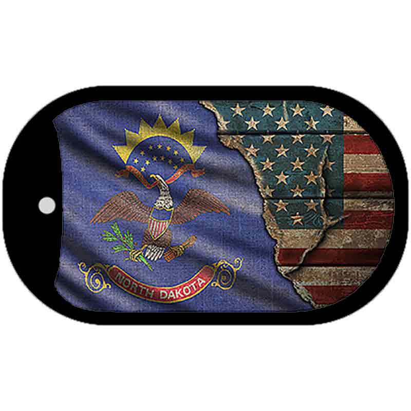 North Dakota/American Flag Novelty Metal Dog Tag Necklace DT-12413 2" x 1" Dog Tag (DT)