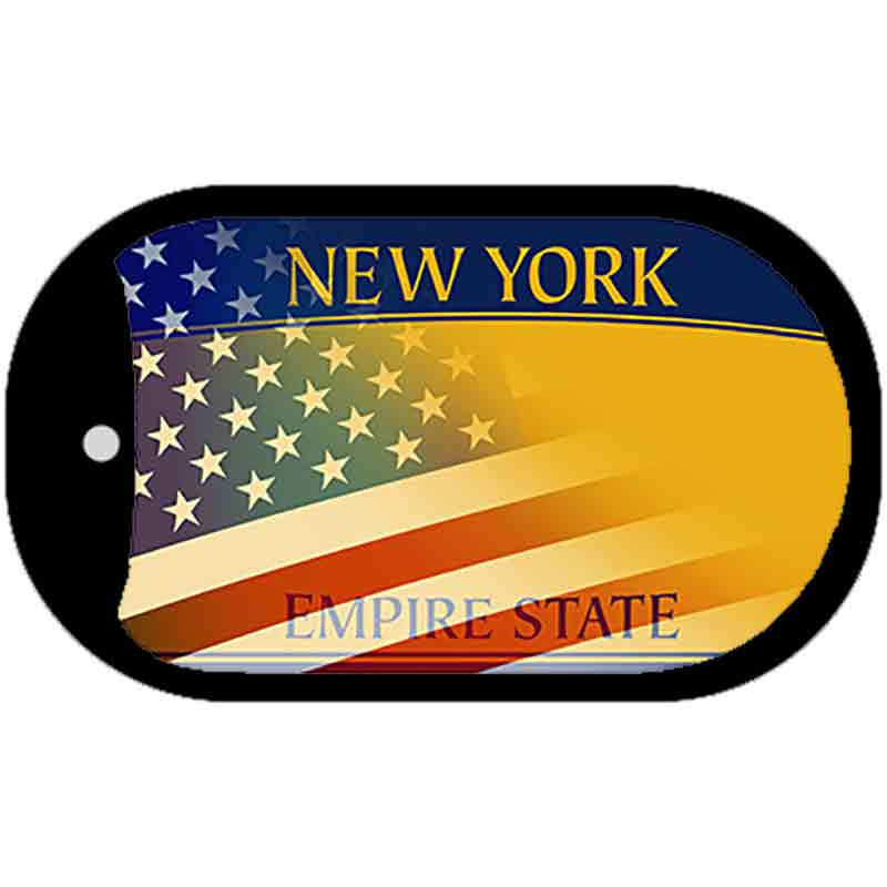 New York with American Flag Novelty Metal Dog Tag Necklace DT-12441 2" x 1" Dog Tag (DT)