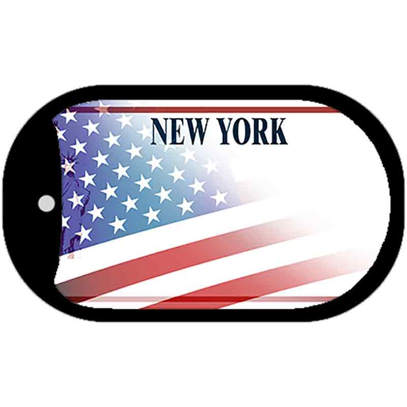 New York with American Flag Novelty Metal Dog Tag Necklace DT-12442 2" x 1" Dog Tag (DT)