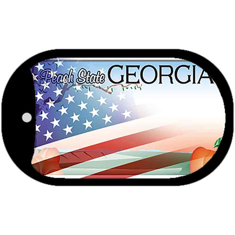 Georgia with American Flag Novelty Metal Dog Tag Necklace DT-12470 2" x 1" Dog Tag (DT)