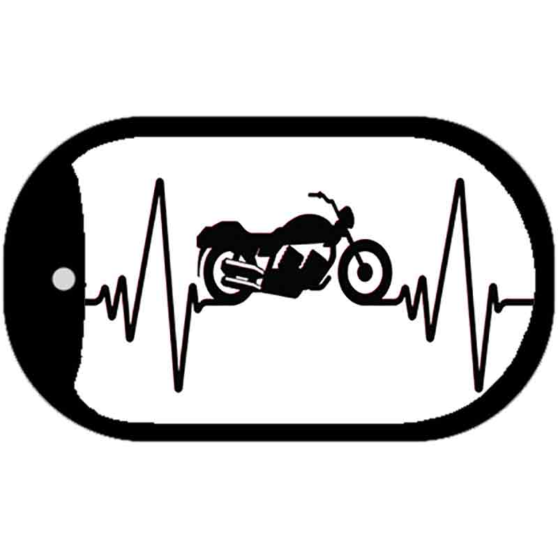 Motorcycle Heart Beat Novelty Metal Dog Tag Necklace 2" x 1" Dog Tag (DT)