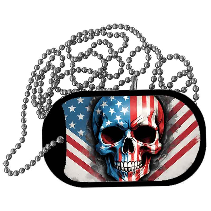 American Skull Metal Novelty Dog Tag Necklace DT-14509