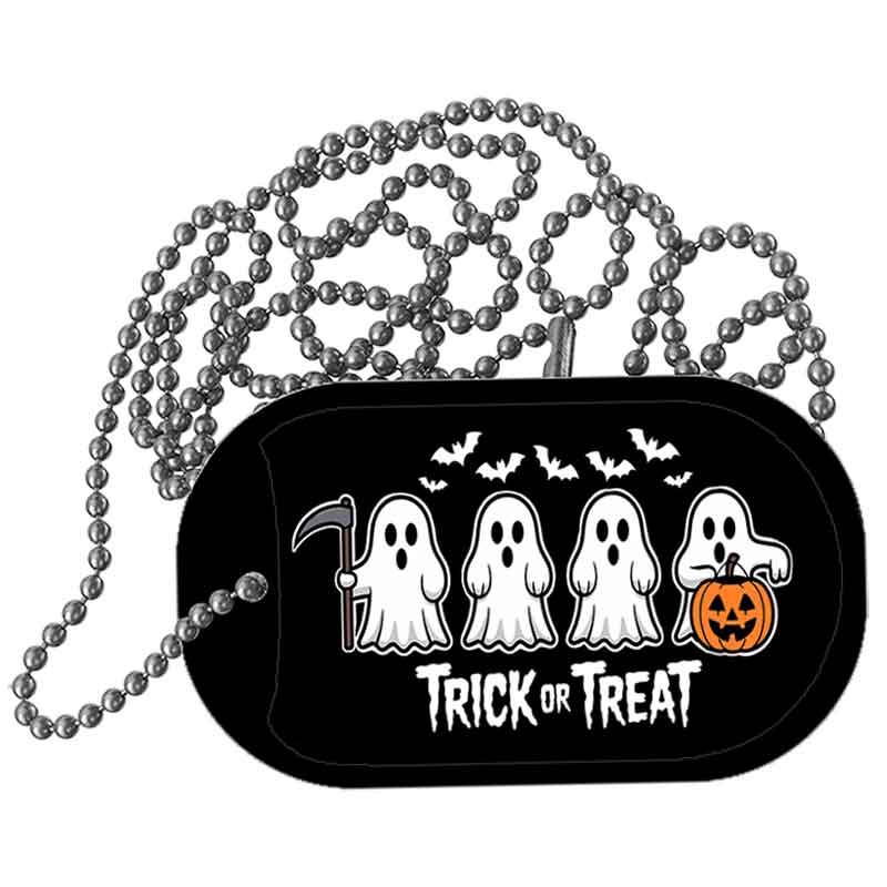 Trick or Treat Ghosts Metal Novelty Dog Tag Necklace DT-14528 2" x 1" Dog Tag (DT)