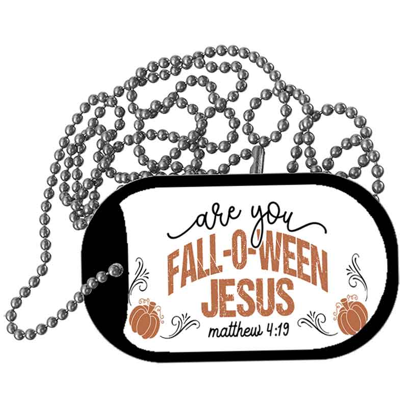 Fall-o-ween Jesus Metal Novelty Dog Tag Necklace DT-14534