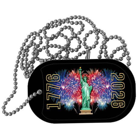 Lady Liberty Fireworks Metal Novelty Dog Tag Necklace DT-14549 2" x 1" Dog Tag (DT)