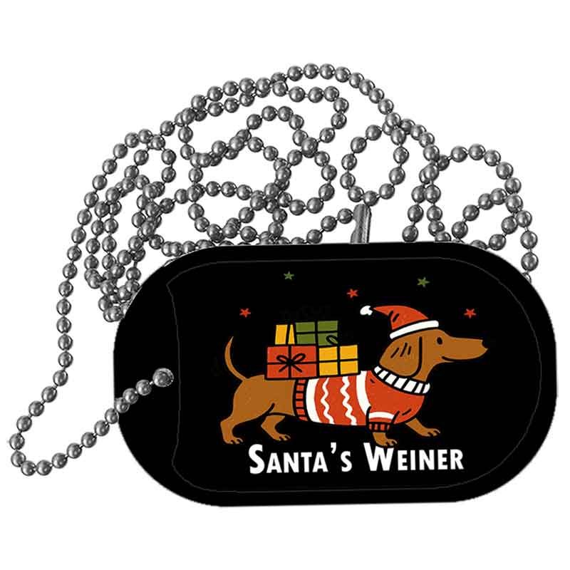 Santas Weiner Metal Novelty Dog Tag Necklace DT-14551