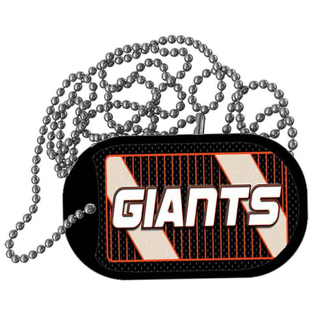 Dog tag with 'Giants' text on a chain against a white background