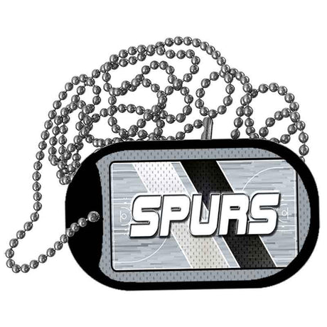 Dog tag with 'SPURS' text and chain on a white background