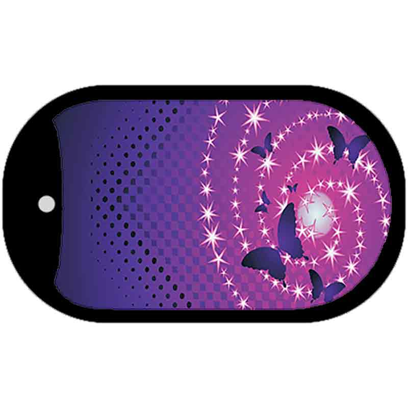 Butterflies and Stars Offset Novelty Metal Dog Tag Necklace DT-2375