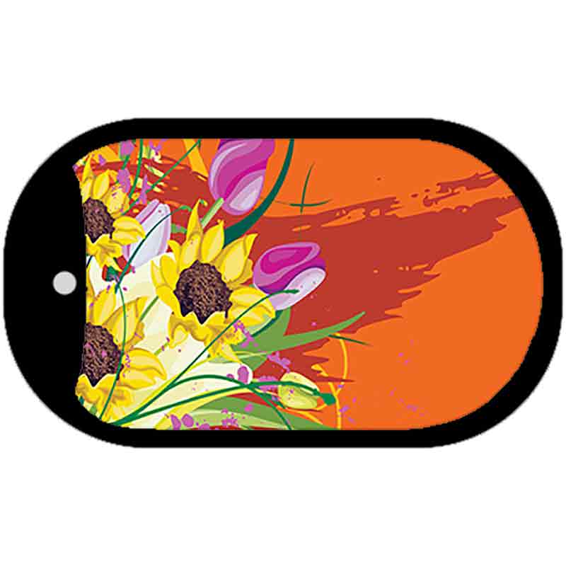 Flowers Orange Offset Novelty Metal Dog Tag Necklace DT-2377 2" x 1" Dog Tag (DT)