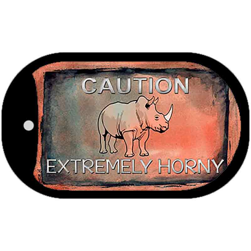 Caution Extremely Horny Novelty Metal Dog Tag Necklace DT-302 2" x 1" Dog Tag (DT)