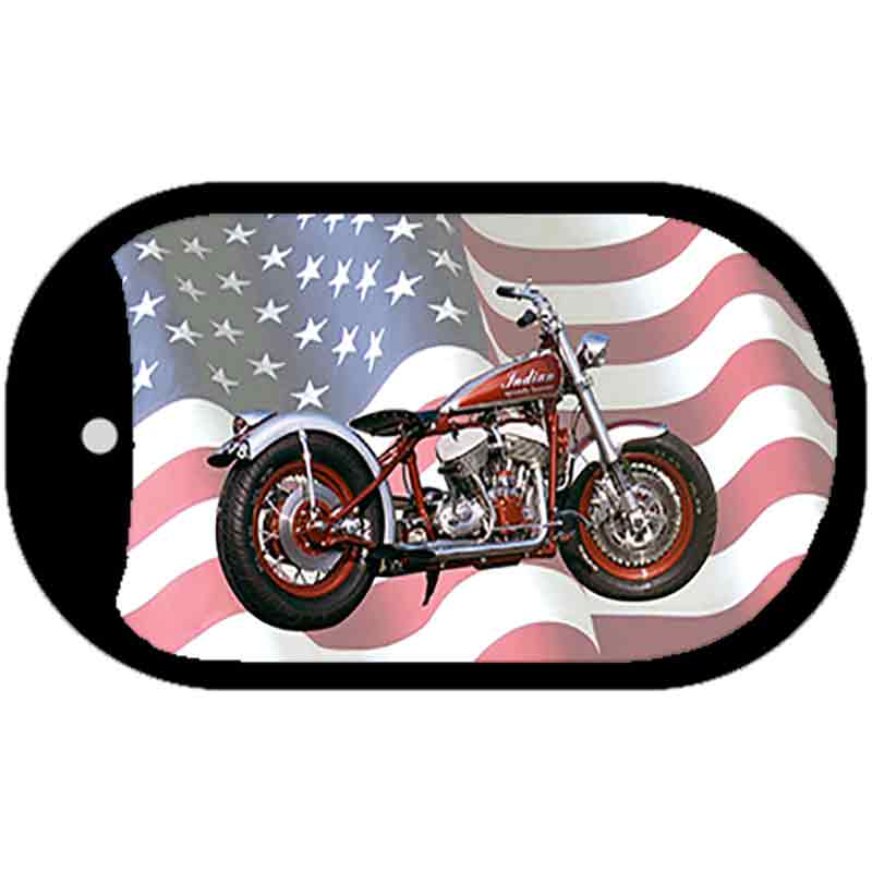 Indian Motorcycle American Flag Novelty Metal Dog Tag Necklace DT-308 2" x 1" Dog Tag (DT)