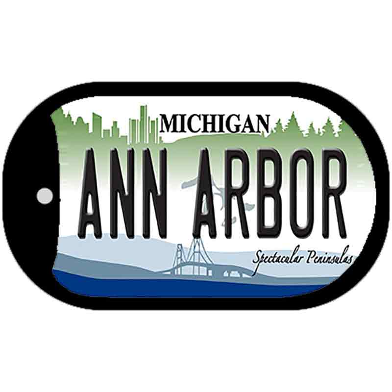 Ann Arbor Michigan Novelty Metal Dog Tag Necklace DT-6110 2" x 1" Dog Tag (DT)