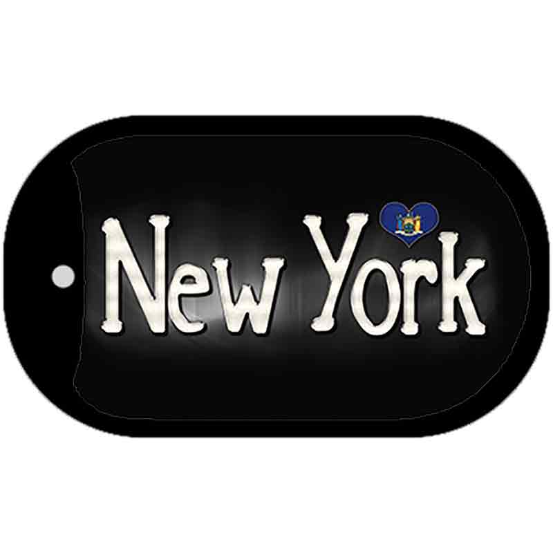 New York Flag Script Novelty Metal Dog Tag Necklace DT-9470 2" x 1" Dog Tag (DT)