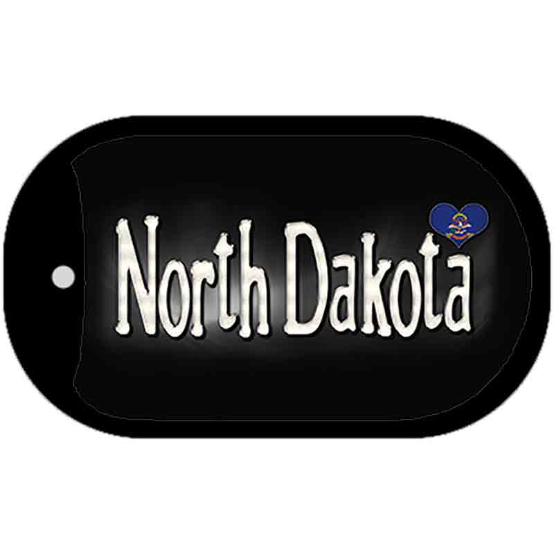North Dakota Flag Script Novelty Metal Dog Tag Necklace DT-9472 2" x 1" Dog Tag (DT)
