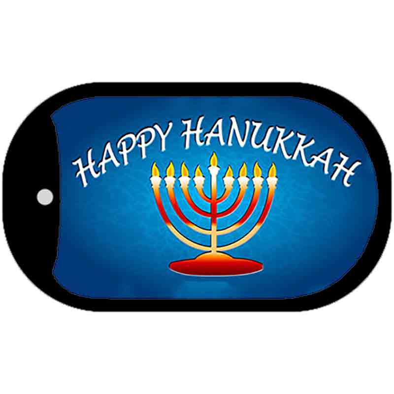 Happy Hanukkah Menorah Novelty Metal Dog Tag Necklace DT-9689 2" x 1" Dog Tag (DT)