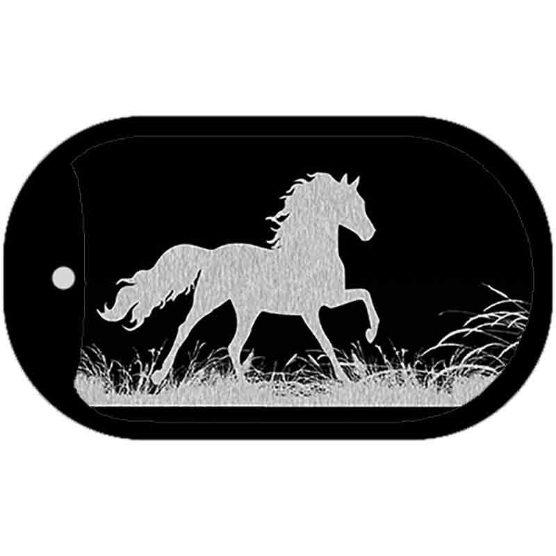 Horse Black Brushed Chrome Novelty Metal Dog Tag Necklace 2" x 1" Dog Tag (DT)