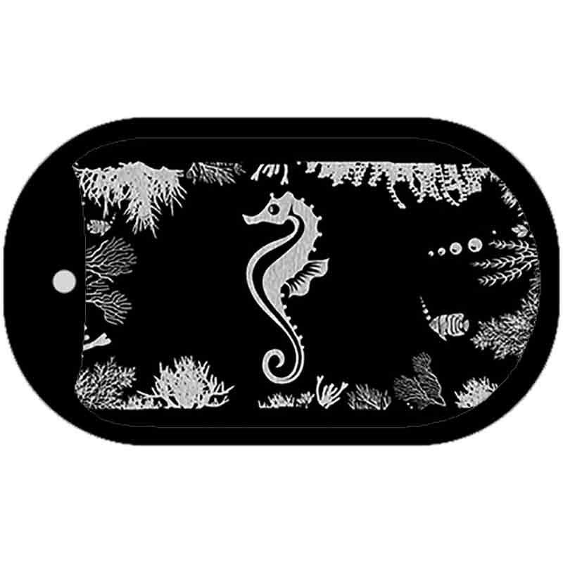 Sea Horse Black Brushed Chrome Novelty Metal Dog Tag Necklace 2" x 1" Dog Tag (DT)