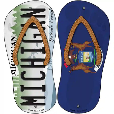 Michigan|MI Flag Novelty Metal Flip Flops (Set of 2)