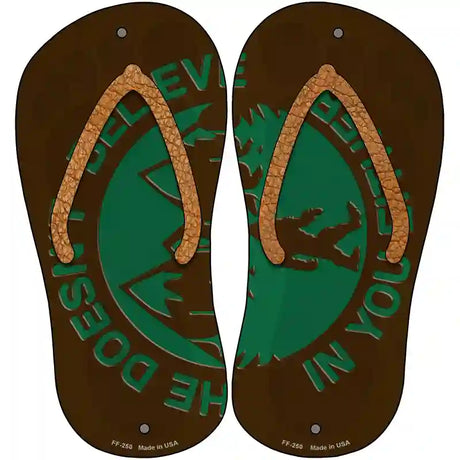 He Doesnt Believe in You Either Novelty Metal Flip Flops (Set of 2)