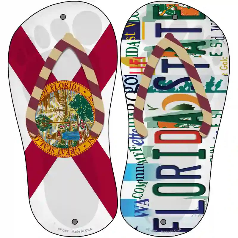 FL Flag|Florida State Strip Art Novelty Metal Flip Flops (Set of 2)