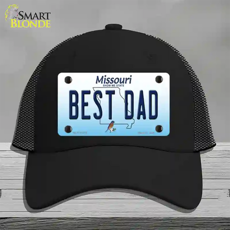 Best Dad Missouri Novelty License Plate Hat Mesh / Black