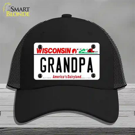 Grandpa Wisconsin Novelty License Plate Hat Mesh / Black