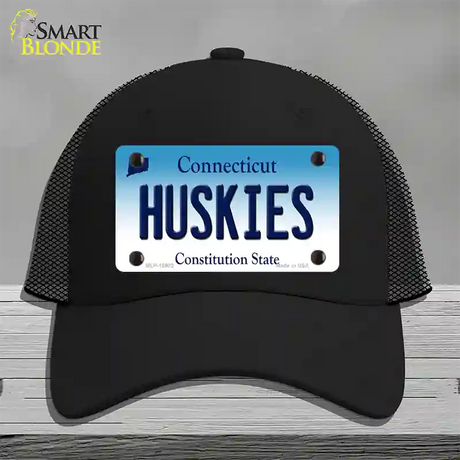 Huskies Connecticut Novelty License Plate Hat Mesh / Black