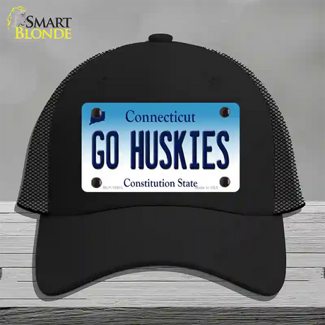 Go Huskies Connecticut Novelty License Plate Hat Mesh / Black