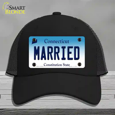 Married Connecticut Novelty License Plate Hat Mesh / Black