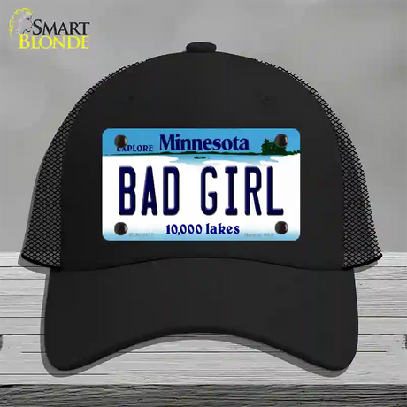 Bad Girl Minnesota State Novelty License Plate Hat Mesh / Black