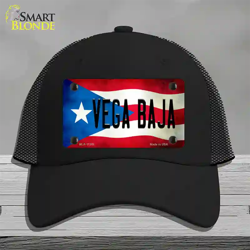 Vega Baja Puerto Rico Flag Novelty License Plate Hat Mesh / Black