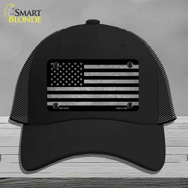 American Flag Black and Gray Novelty License Plate Hat Mesh Black