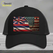 Hawaii/American Flag Novelty License Plate Hat Mesh Black