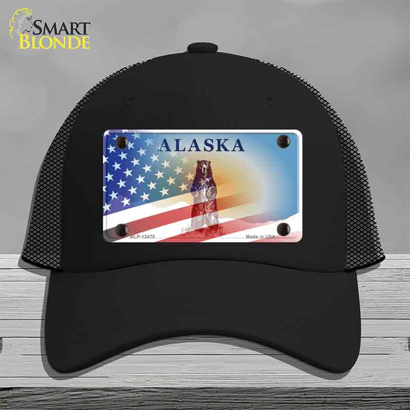 Alaska Bear with American Flag Novelty License Plate Hat HAT-MLP-12478