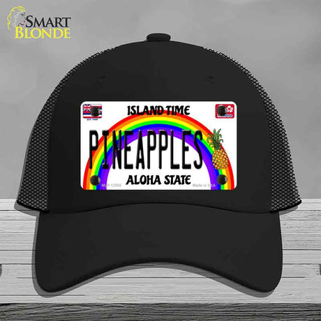 Pineapples Hawaii Novelty License Plate Hat / Black Mesh