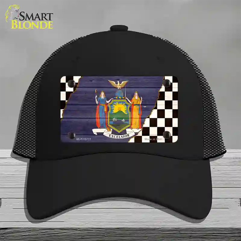 New York Racing Flag Novelty License Plate Hat Tag Mesh Black